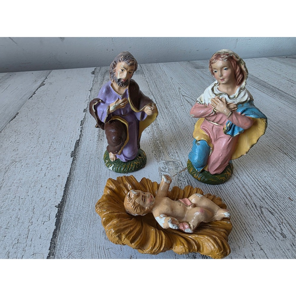 Vintage Italy Nativity baby Jesus crib Joseph Mary statue‎ figurine religious
